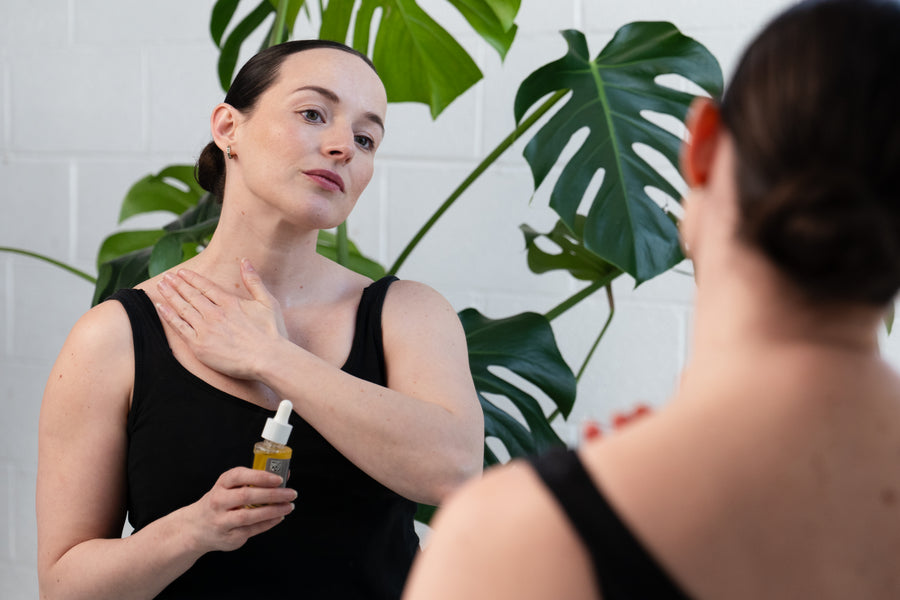 Woman looking after her skin at home